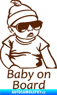 Samolepka Baby on board 003 pravá s textem miminko s brýlemi hnědá
