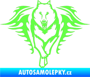 Samolepka Animal flames 039 levá  vlk Fluorescentní zelená