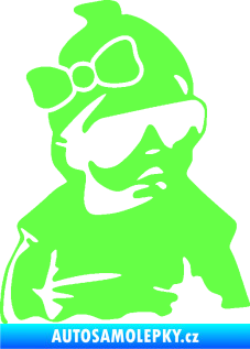 Samolepka Baby on board 001 pravá miminko s brýlemi a s mašlí Fluorescentní zelená