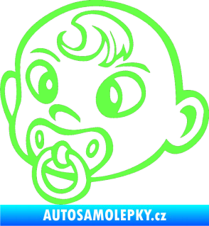 Samolepka Dítě v autě 004 levá miminko s dudlíkem hlavička Fluorescentní zelená