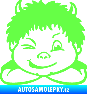 Samolepka Dítě v autě 055 pravá kluk čertík Fluorescentní zelená
