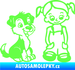 Samolepka Dítě v autě 099 pravá holčička a pes Fluorescentní zelená