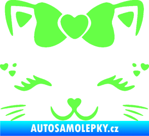 Samolepka Kočka 039 s mašličkou Fluorescentní zelená