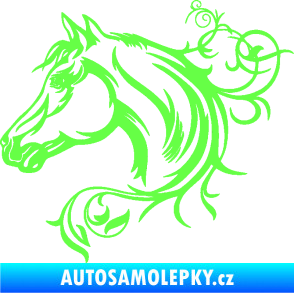 Samolepka Kůň 061 levá hlava s květinou Fluorescentní zelená