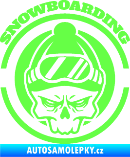 Samolepka Lebka snowboarding Fluorescentní zelená