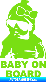 Samolepka Baby on board 001 levá s textem miminko s brýlemi a s mašlí zelená kawasaki