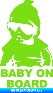 Samolepka Baby on board 002 levá s textem miminko s brýlemi zelená kawasaki