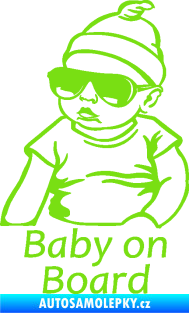 Samolepka Baby on board 003 levá s textem miminko s brýlemi zelená kawasaki