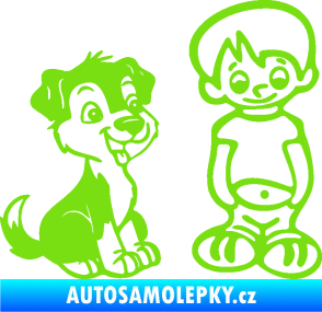 Samolepka Dítě v autě 100 pravá kluk a pes zelená kawasaki