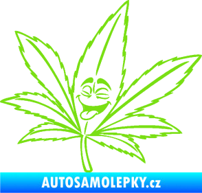Samolepka Travka 003 levá lístek marihuany s obličejem zelená kawasaki