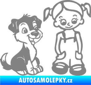 Samolepka Dítě v autě 099 pravá holčička a pes šedá