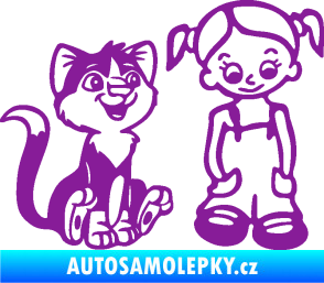Samolepka Dítě v autě 098 pravá holčička a kočka fialová