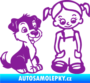 Samolepka Dítě v autě 099 pravá holčička a pes fialová