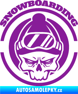Samolepka Lebka snowboarding fialová
