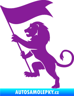 Samolepka Lev heraldika 005 levá s praporem fialová