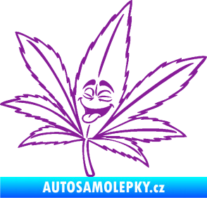 Samolepka Travka 003 levá lístek marihuany s obličejem fialová