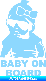 Samolepka Baby on board 001 levá s textem miminko s brýlemi a s mašlí světle modrá