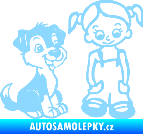 Samolepka Dítě v autě 099 pravá holčička a pes světle modrá