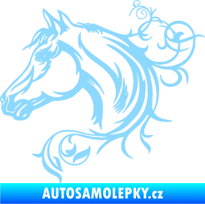 Samolepka Kůň 061 levá hlava s květinou světle modrá