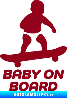 Samolepka Baby on board 008 pravá skateboard bordó vínová