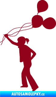 Samolepka Děti silueta 006 levá holka s balónky bordó vínová