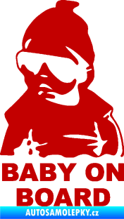Samolepka Baby on board 002 levá s textem miminko s brýlemi tmavě červená