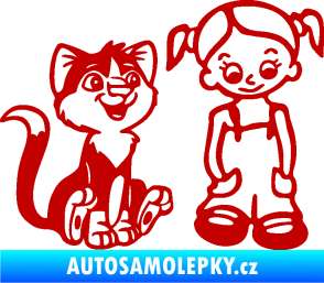 Samolepka Dítě v autě 098 pravá holčička a kočka tmavě červená