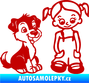 Samolepka Dítě v autě 099 pravá holčička a pes tmavě červená