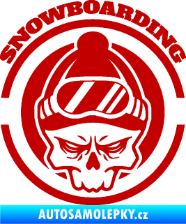 Samolepka Lebka snowboarding tmavě červená