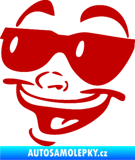 Samolepka Obličej 005 levá veselý s brýlemi tmavě červená