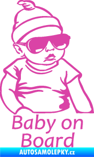 Samolepka Baby on board 003 pravá s textem miminko s brýlemi růžová