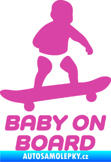 Samolepka Baby on board 008 pravá skateboard růžová