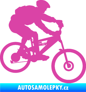 Samolepka Cyklista 009 pravá horské kolo růžová