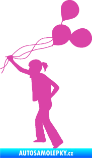 Samolepka Děti silueta 006 levá holka s balónky růžová