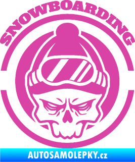 Samolepka Lebka snowboarding růžová