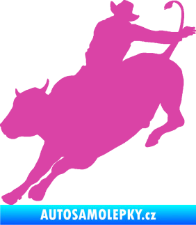 Samolepka Rodeo 001 levá  kovboj s býkem růžová