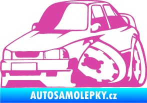 Samolepka Škoda 130 karikatura levá růžová