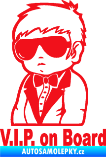 Samolepka Dítě v autě 058 s textem chlapec s brýlemi červená
