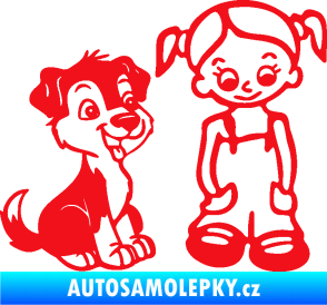 Samolepka Dítě v autě 099 pravá holčička a pes červená