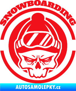 Samolepka Lebka snowboarding červená