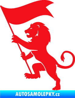 Samolepka Lev heraldika 005 levá s praporem červená