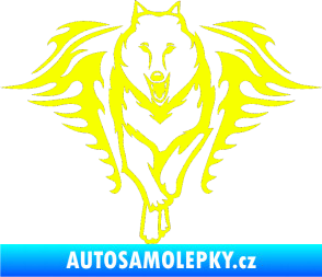 Samolepka Animal flames 039 levá  vlk Fluorescentní žlutá