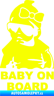 Samolepka Baby on board 001 levá s textem miminko s brýlemi a s mašlí Fluorescentní žlutá