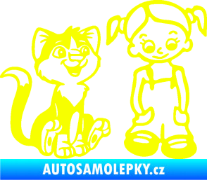 Samolepka Dítě v autě 098 pravá holčička a kočka Fluorescentní žlutá