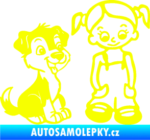 Samolepka Dítě v autě 099 pravá holčička a pes Fluorescentní žlutá