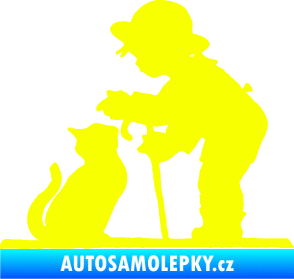 Samolepka Interiér 002 pravá dítě s kočičkou Fluorescentní žlutá
