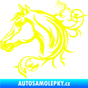 Samolepka Kůň 061 levá hlava s květinou Fluorescentní žlutá