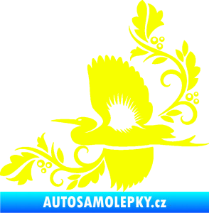 Samolepka Květina dekor 004 levá s ptáčkem Fluorescentní žlutá