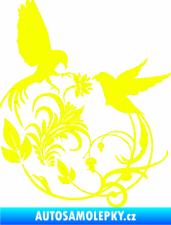Samolepka Květina dekor 006 levá ptáčci Fluorescentní žlutá