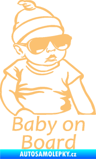 Samolepka Baby on board 003 pravá s textem miminko s brýlemi béžová